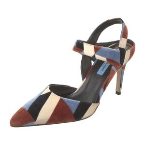 Multicolor Geometric Pointed Toe Ankle Strap Heels
